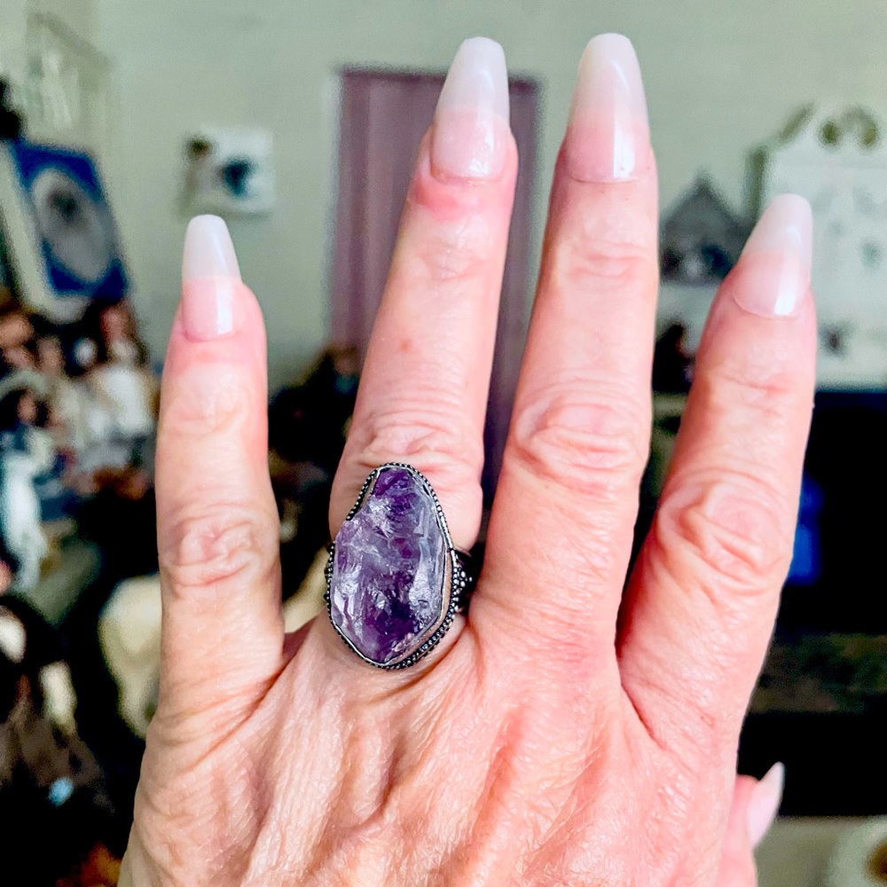 Raw Amethyst Sterling Silver Ring - image 1